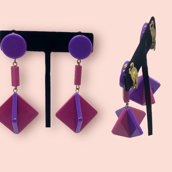 Retro Necklace & Earrings Pink & Purple Jewelry Set - Picture 6 of 11